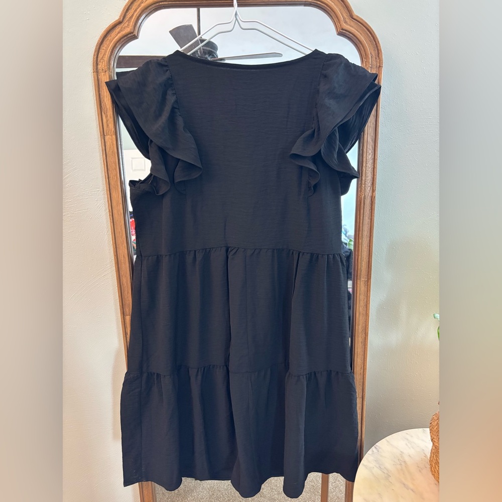 Black Ruffled Short Dress - Picture 2 of 4